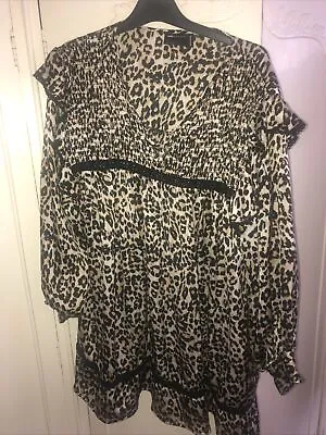 £6 • Buy Asos Leopard Print Shift Dress With Black Detailling And Frill Size 12