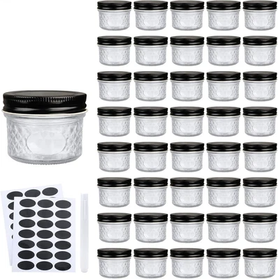 $34.79 • Buy 4 Oz Glass Jars With Lids（Black）,Small Clear Canning Jars For Caviar,Herb,Jelly,