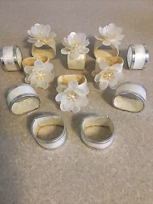 12 Vintage Mother Of Pearl Capiz Shell Flower Napkin Rings LOT Bridal Wedding • $15