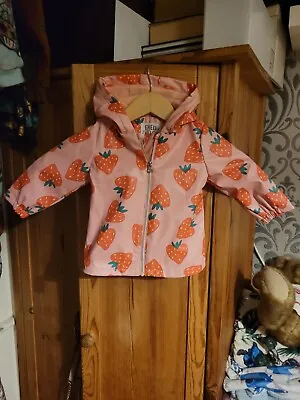 Girls Pink Strawberry Coat Age 6-9 Months (Childs Name On Inside Label) • £0.99