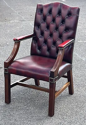 Red Leather Buttoned Back Gainsborough Armchair. • £395