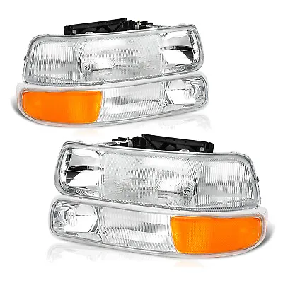 Headlights For 99-02 Chevy Silverado 00-06 Tahoe Suburban Bumper Lamp 4pc • $61.58