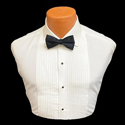 Classic White Laydown Collar Tuxedo Shirt Pleated Front Washable Wedding Prom • $14.99