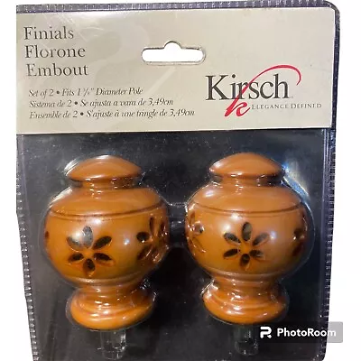 NEW One Pair 2 Piece Kirsch Elegance Finials 5628G.086 WARM OAK Fits 1 3/8  Pole • $15.99