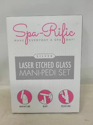 Spa-Rific Silver Laser Etched Glass Mani-Pedi Set Everyday Spa Day New • $21.47