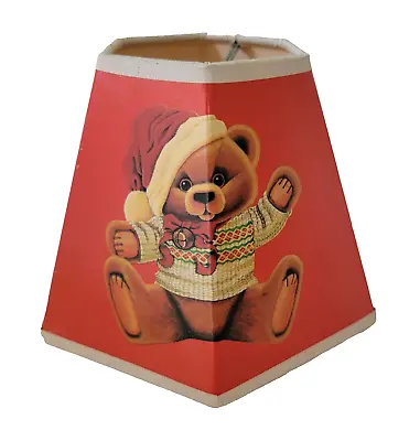 Vintage Christmas Teddy Bear Lamp Shade 4  Tall Hexagon Shape Red • $10.60