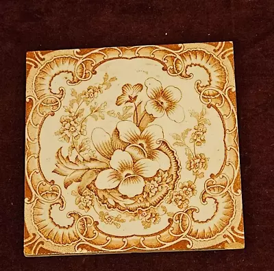 Vintage Art Pottery Tile Floral  6  Square • $16.99