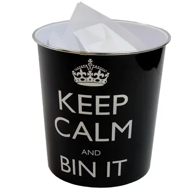 9L Novelty Waste Paper Bin Keep Calm & Bin It Bathroom Bedside Office Dustbin • £6.95