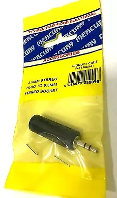 MERCURY  3.5mm Stereo Jack Plug To 6.3mm Stereo Jack Socket Audio Adaptor New • £2.99