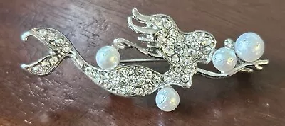 Costume Jewelry  Silver Tone Brooch / Pin. Mermaid . Crystals Faux Pearls • $1