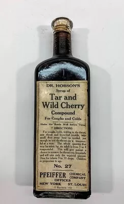 Vintage Medicine Bottle - Dr Hobson's Wild Cherry Compound Label & Contents • $13.50