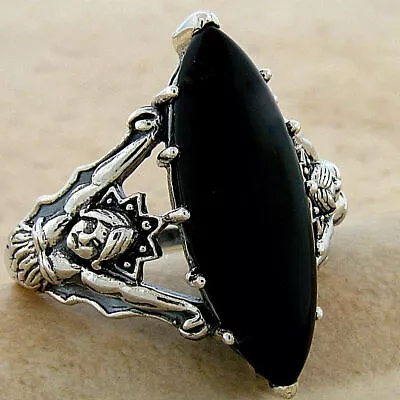 Mermaid Ring Victorian Style Simulated Black Onyx 925 Sterling Silver       #579 • $28