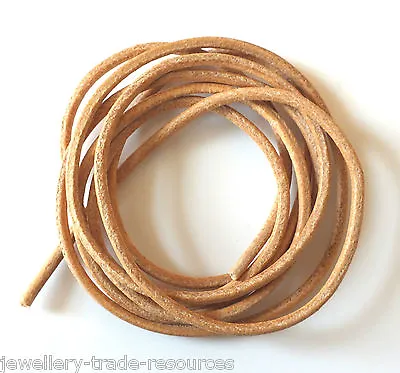 NATURAL BROWN 100% NATURAL 1.3mm LEATHER CORD THONG THREAD NECKLACE & JEWELLERY • £2.40