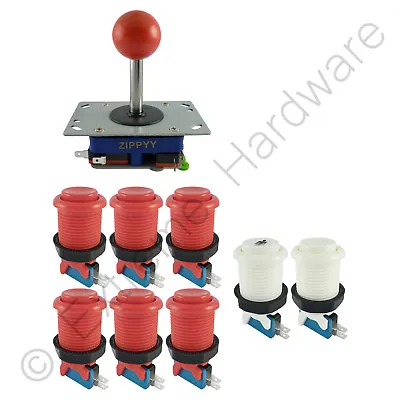 £15.99 • Buy 1 Player Arcade Control Kit 1 Ball Top Joystick 8 Buttons Red JAMMA MAME Pi