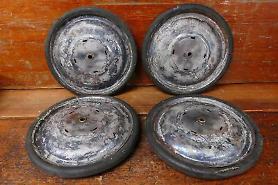 Vintage Set Of 4 Pedal Car Metal Wheels Hard Rubber Tires - 9 1/2” Diameter • $124.95