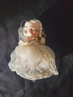 VINTAGE TULLE CHRISTMAS ANGEL TREE TOPPER HOWARD HOLT PORCELAIN HEAD 50s • $19.99