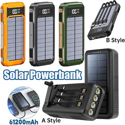 Super Solar Power Bank 61200mAh Hand Crank 2 USB Portable Charger LED Flashlight • $17.99