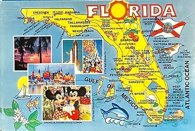 Florida Map Retro Novelty Mickey Mouse Space Shuttle Beach Postcard Unposted • $2.50