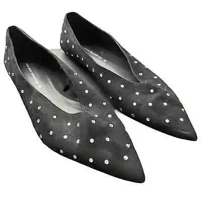 ZARA EUR 39 US 8 Pointed Toe Flats Black Rhinestones Bling Comfort Slip On • $34.99