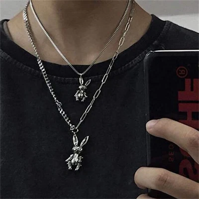 £4.73 • Buy Heavy Gothic  Rabbit Pendant Easter Bunny Choker Necklace Multilayer Steel