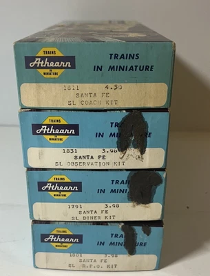 $19.99 • Buy (4) Athearn HO Santa Fe SL RPO Post Office Car Kit 1801 Diner Coach Observation