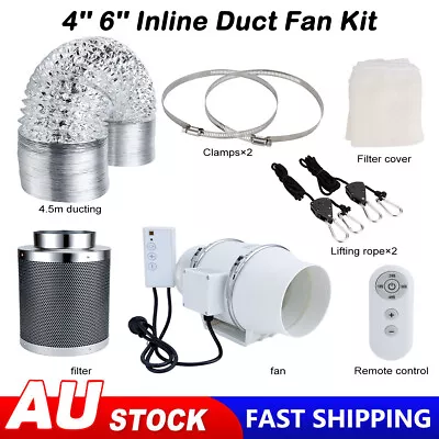 4  6  Hydroponics Grow Tent Kit Ventilation Inline Fan Carbon Filter Duct System • $154.85