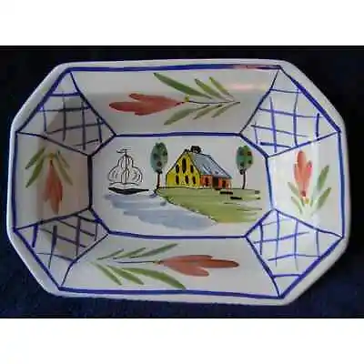 Bruce Stebner Hand Painted Folk Art Pottery Rectangular Serving Dish 1995 • $30.49