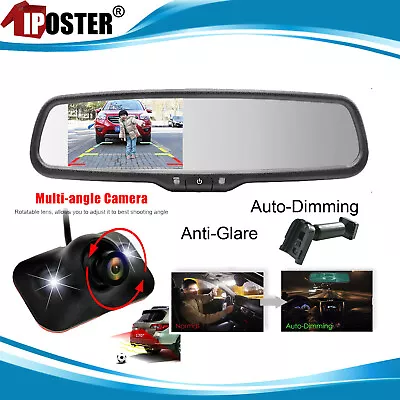 4.3  Car Rear View Mirror Monitor+Bracket+170° Night Vision Reversing Camera Kit • $58.95