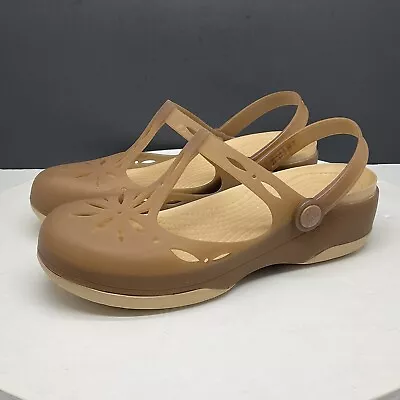 Crocs Shoes Womens 6 Carlie Cutout Mary Jane Jelly Brown Clogs Wedge 202455 • $32.89