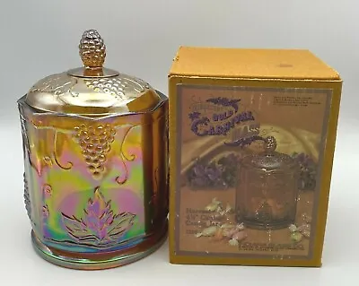 Vintage Indiana Glass Harvest Iridescent Gold Carnival Glass Candy Jar Canister • $45