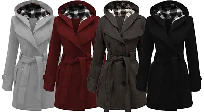 £12.99 • Buy New Ladies Hooded Check Fleece Lined Belted Coat Jacket