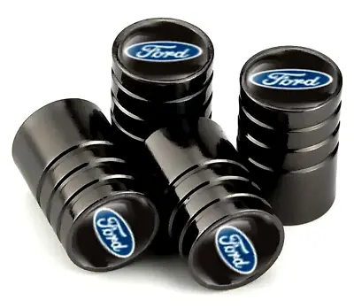 Ford Tyre Valve Caps Black Cylinder 4pcs Oval Logo - Fits Ford • $9.94