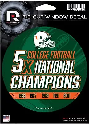 Miami Hurricanes 5  Decal Sticker 5X Champions Emblem Football University Of • $8.79