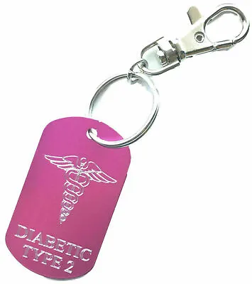 Diabetic Type 2 SOS Medical Alert Army Style Tag On Keyring • £4.99