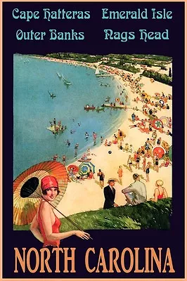 North Carolina Hatteras Emerald Isle Beach Travel Vintage Poster Repro FREE SHIP • $17.90