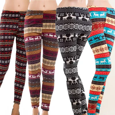 SNOWFLAKE FLEECE LINED Christmas Leggings Thick Warm Pants Xmas Pants Trousers • $12.49