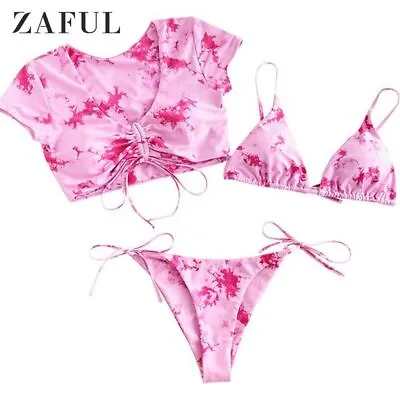 $12.99 • Buy Women's Bikini Set  Sexy  3 Piece  Pink Tie Dye Size Large NWT