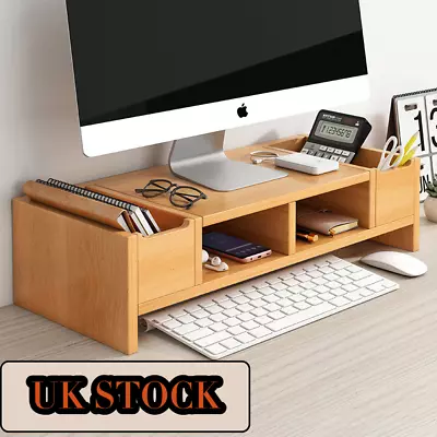 Wooden Desktop Storage Desk Laptop Computer Display Screen Elevating Bracket • £19.99