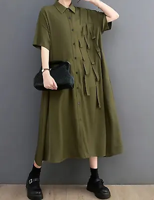 Ladies Green Edgy Military Urban Street Loose Floaty Spring  Shirt Dress 10 12 • £69.99