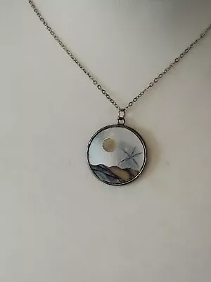 Vintage Abalone Shell Mop Shell Beach Scene Pendant Necklace Gift Holiday Summer • £17.99