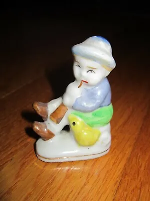 Vintage H.Kato Figurine Made In Occupied Japan Pipe/Horn Man Chick Yellow Bird • $18.95