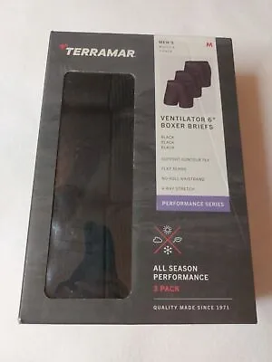 3-Pack Terramar Men's Ventilator 6  Fly Front Black Boxer Briefs Medium NWT  • $30