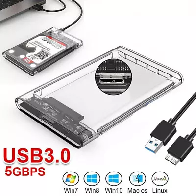 $4.21 • Buy Hard Drive Enclosure USB 3.0 To SATA 2.5  External HDD SSD Case Disk TRANSPARENT