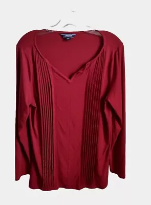 Lands End Tunic Top Pin Tuck Long Sleeve Womens M Brick Red-#Z82 • $8.92