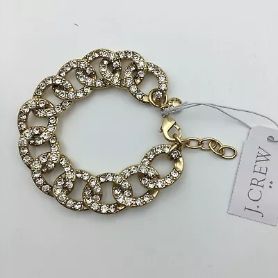J CREW FACTORY Bold Link Pave Crystal Bracelet Curb Chain Gold Tone MSRP $39.50 • $23.64