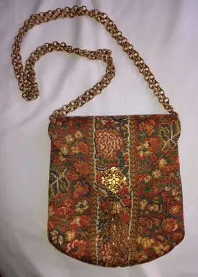 Vintage MM Morris Moskowitz  Floral Tapestry Shoulder Bag With Gold Chain Straps • $118