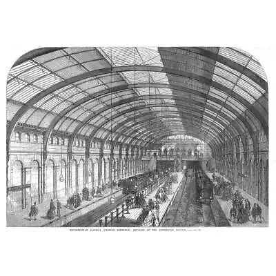 LONDON Interior Of Kensington Station Metropolitan Railway - Antique Print 1868 • £13.99