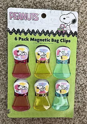 Peanuts Snoopy Spring Set 6 Magnetic Kitchen Magnets Bag Chip Snack Clips • $10