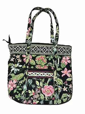 VERA BRADLEY Tote Bag - Botanica Black Green Pink Shoulder Purse Travel Carryall • $18.99