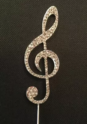 Silver Diamante Music Note Cake Topper Decoration Birthday Party Treble Clef Uk • £5.99